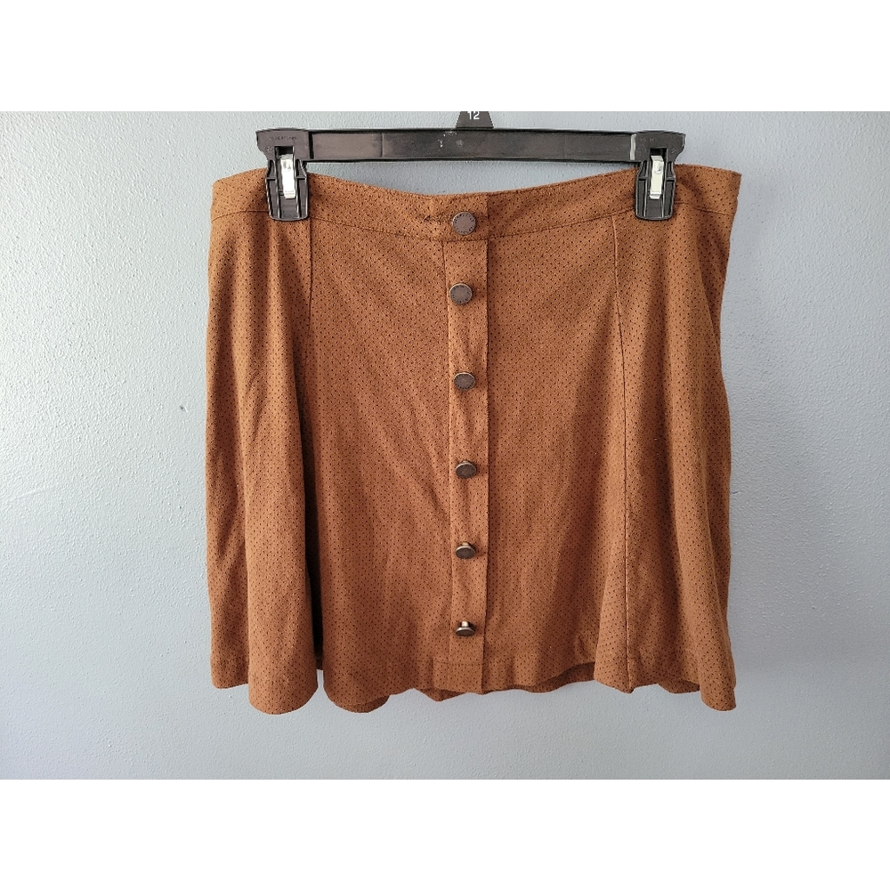 Jolt Brown Suede Button-down Skirt